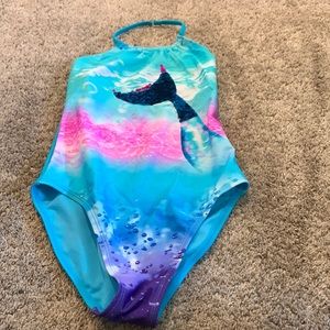NWT Angel beach girls size 12 bathing suit. Colors include blues, pink and white
